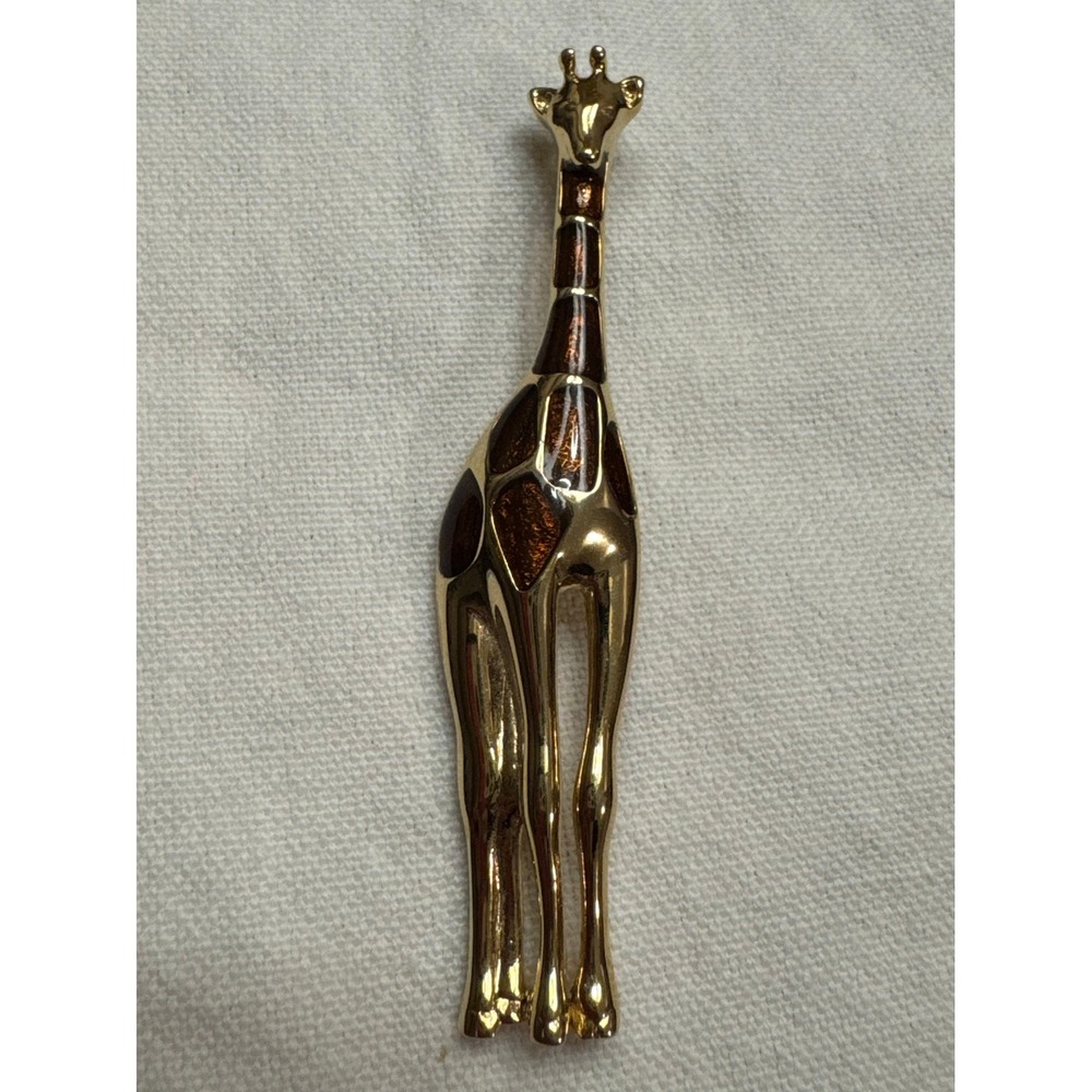 Vintage Liz Claiborne Gold Tone Giraffe Brooch Brown Enamel Animal Pin Safari - Picture 7 of 8